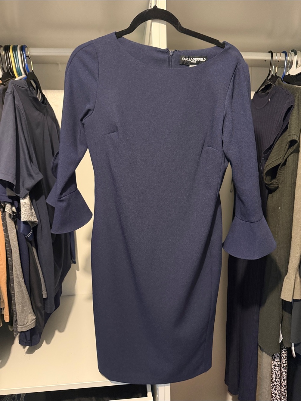 Karl Lagerfeld Deep Navy Bell Sleeve Sheath Dress